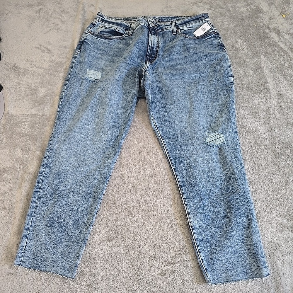 Old Navy Jeans Womens‎ 18 Blue OG Straight High Rise Light Acid Wash Distressed